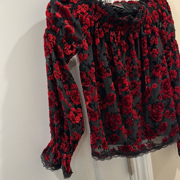 The Kooples moonlight sheet velvet sparkly lace trim top size 1 - Picture 3 of 9